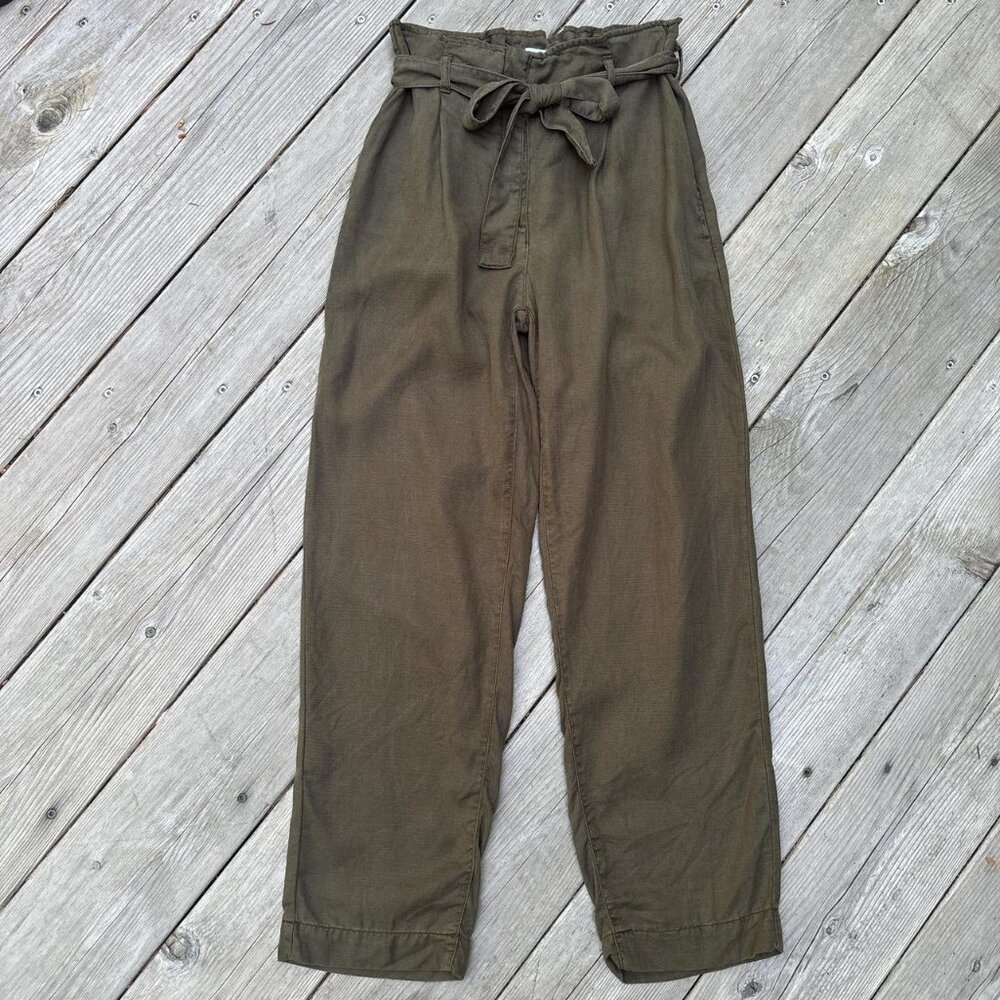 MNG Casual Pants Womens XS Olive Green Tie Waist Summer Travel